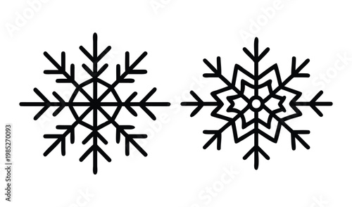 Two distinct black snowflake icons on a white background