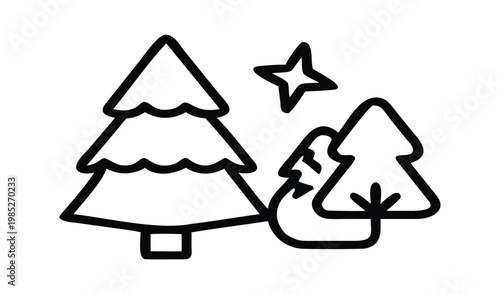 Simple line art christmas trees and star illustration