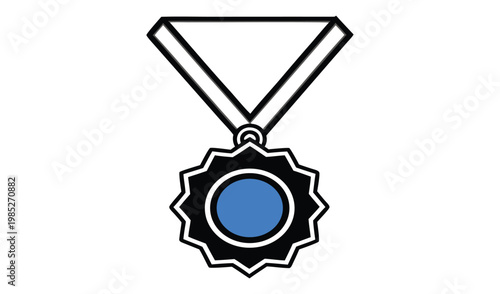 Simple illustration of a blue ribbon medal on a white background