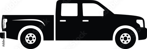 black pickup truck silhouette side view on white background