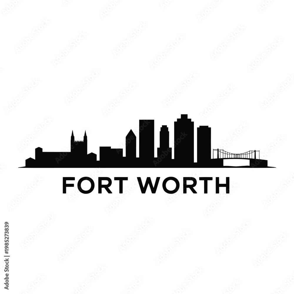 Fototapeta premium Fort Worth skyline silhouette with prominent buildings and bridge detail