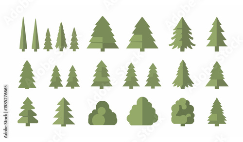 Pine tree shapes set flat vector conifer forest icons collection isolated on white