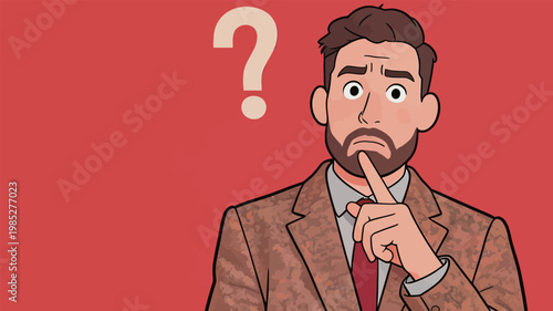 Thoughtful Man in Suit with Question Mark