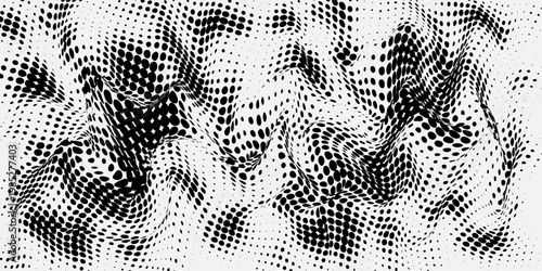 Dotted halftone texture background. Black and white pop art gradient overlay. Fading grunge gritty noise wallpaper. Weathered pixelated comic backdrop. Vector bitmap subtle vanishing surface