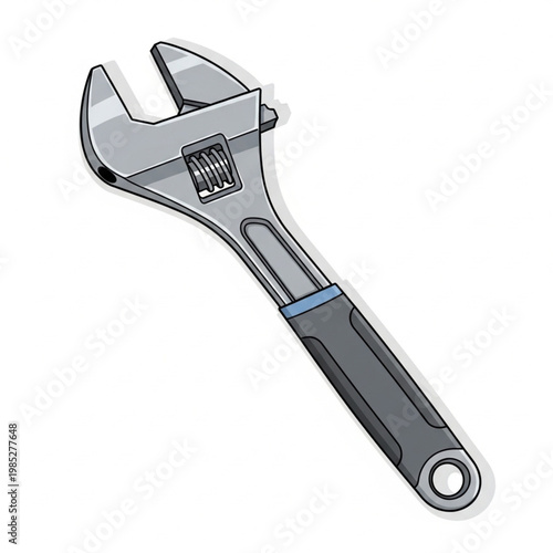 Adjustable chrome steel spanner tool isolated on a white background for professional mechanic repair and construction hardware service