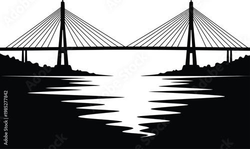cable stayed bridge over water silhouette illustration