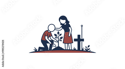 Planting Memorial Tree at Grave Site