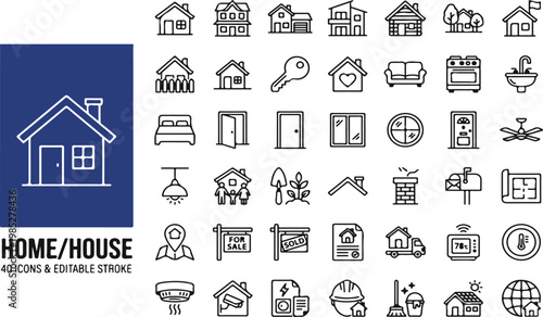 House and Home Icons Set – Real Estate, Property and Living Line Icons