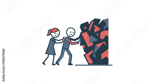 Business Teamwork Struggling Against Overwhelming Obstacle