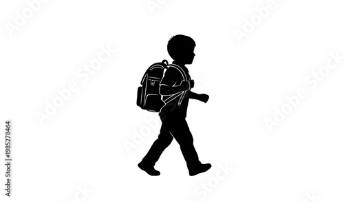 Back to school kid silhouette walking with backpack vector isolated on white background