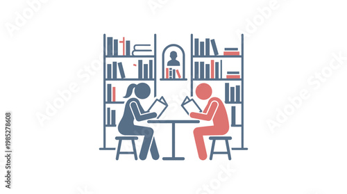 People Reading Books in a Library Setting