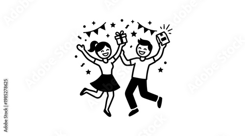 Joyful Couple Celebrating with Gifts