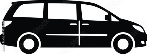 black silhouette of a minivan on white background