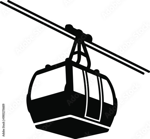 black silhouette of a cable car or gondola lift on white background for travel