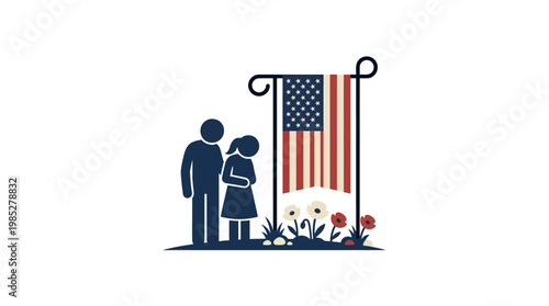 Father and Daughter Gazing at American Flag on Patriotic Day