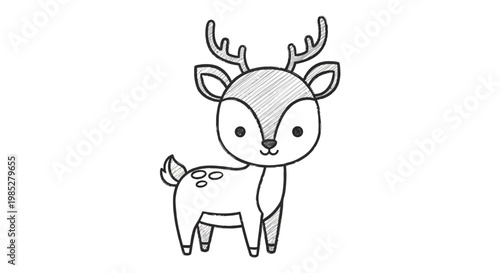 Cute cartoon deer drawing, simple illustration, white background