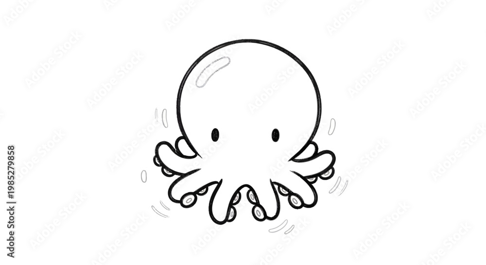 Naklejka premium Cute cartoon octopus, simple line drawing, white background