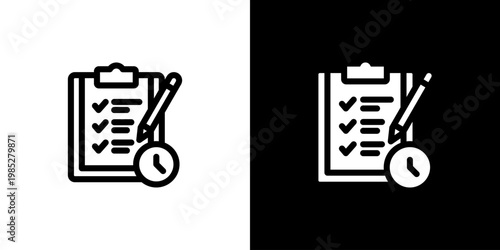 Agenda Checklist Task icon concept with flat Black White Background. Vector illustration.