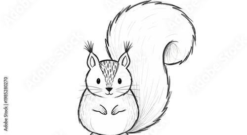 Cute Squirrel Sketch Drawing Isolated on White Background