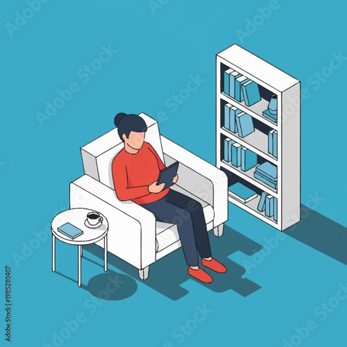 Man sitting in armchair reading a book.