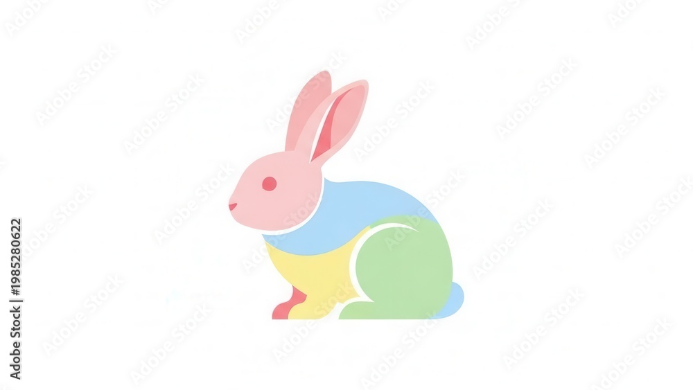 Fototapeta premium Charming pastel colored rabbit illustration in minimalist flat design style on white background a