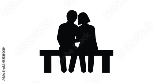 Silhouette of a couple seated closely together on a bench