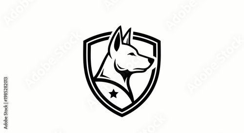 Police dog emblem logo in flat monochrome style