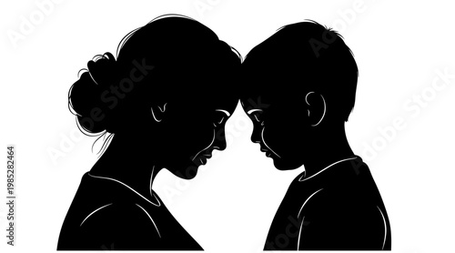 Silhouette of a woman and a child in a Minimalist style with a Melancholic mood