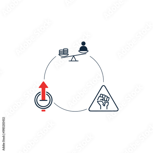 Business Finance Icons Warnings of Wealth Gap Growth, Symbols of Protest