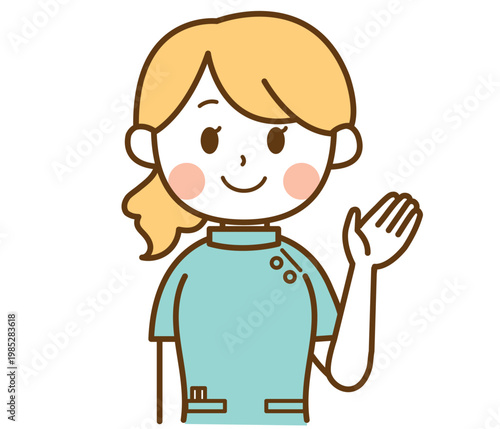 こちらと案内をしている薬剤師の女性のイラスト