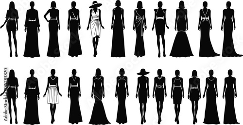 Collection of silhouette dresses for women evening formal wear.