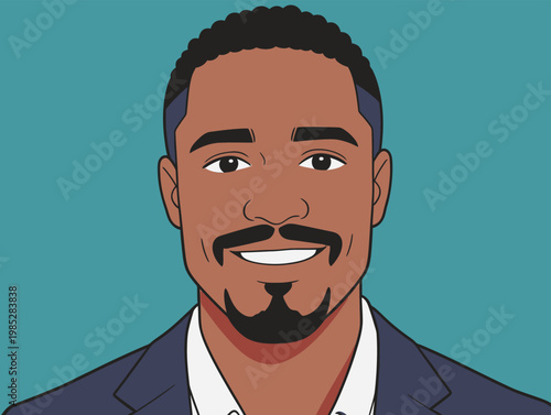 Illustrated Portrait of Middle - Aged Man in Plaid Blazer