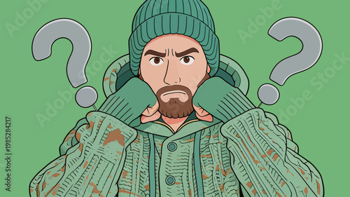 Cartoon Man with Brown Hair and Beard