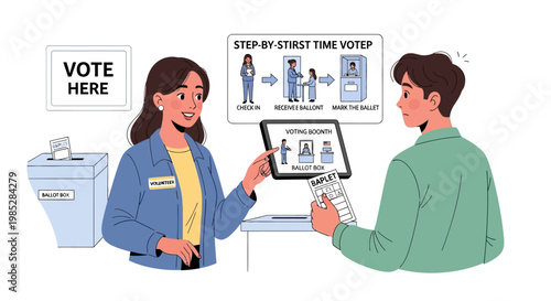 Voter Experience Election Worker Assists First-Time Voter at Polling Station