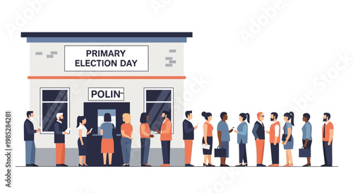 People Queuing For Primary Election Day