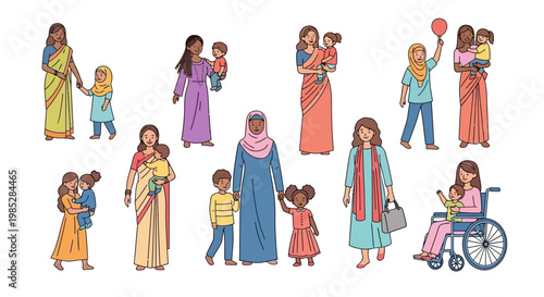 Diverse Mothers And Children Collection