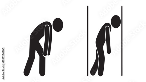 Stickman figure feeling exhausted and depressed leaning against a wall set.