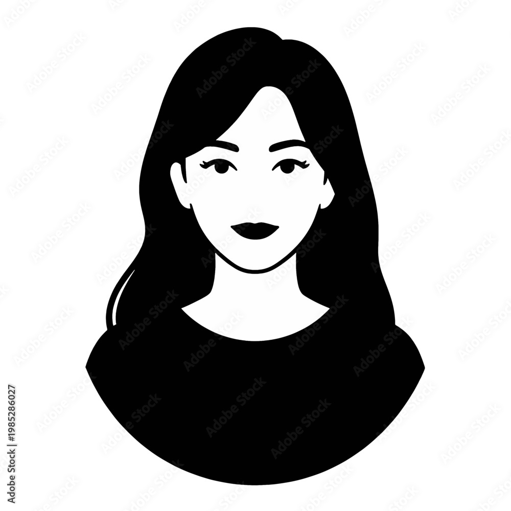 Fototapeta premium Woman Face Portrait Flat Icon with Long Hair