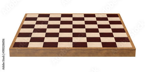 Wooden chess board on white background. Isolated 3D illustration