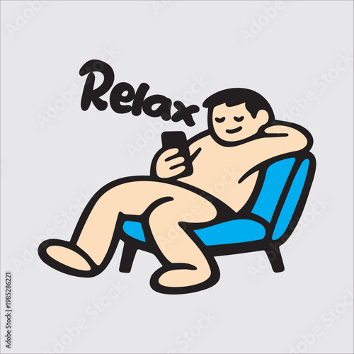 Relaxed man sitting on a chair using his phone.