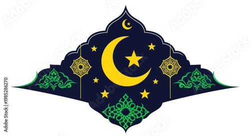 Islamic Crescent Moon and Stars Lanterns Ramadan Mubarak Graphic Design