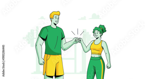 Fit Couple Fist Bumping in Gym, Healthy Lifestyle and Fitness Motivation