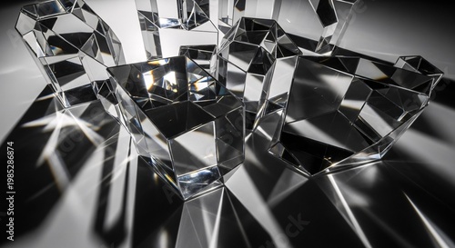 Geometric Faceted Crystal Objects with Dramatic Light and Shadows