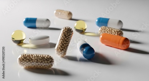 Assortment of Colorful Medical Pills and Capsules on a White Background