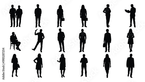 A collection of diverse silhouettes depicting people in various everyday poses and activities high quality professional