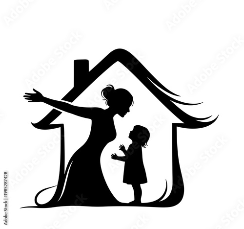 Minimalist Silhouette Mother and Child Home Love