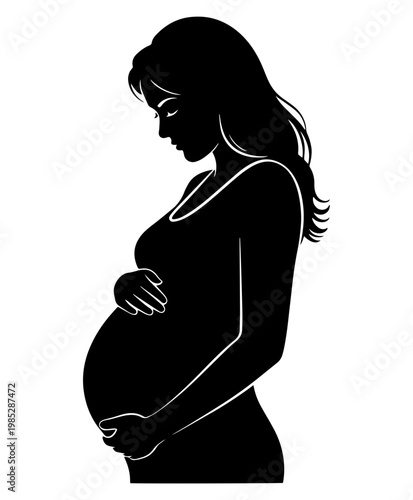 Minimalist Silhouette of a Pregnant Woman in Black