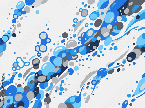 Abstract blue and gray bubbles pattern in fluid motion  
