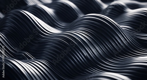 Sleek Dark Abstract Background with Flowing Metallic Wavy Lines