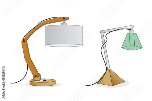 Vector illustration of modern table lamps with different designs isolated on white background